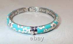 Belle Etolie Italy Sterling Silver Enamel Daisies Hinged Bangle Bracelet Medium