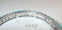 Belle Etolie Italy Sterling Silver Enamel Daisies Hinged Bangle Bracelet Medium