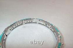 Belle Etolie Italy Sterling Silver Enamel Daisies Hinged Bangle Bracelet Medium