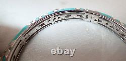 Belle Etolie Italy Sterling Silver Enamel Daisies Hinged Bangle Bracelet Medium