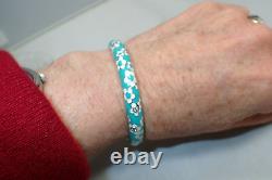 Belle Etolie Italy Sterling Silver Enamel Daisies Hinged Bangle Bracelet Medium