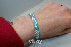 Belle Etolie Italy Sterling Silver Enamel Daisies Hinged Bangle Bracelet Medium