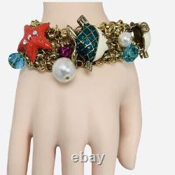 Betsey Fish Pearl Icy Crystal Charm Bracelet 7.5Crabby Couture Whimsical Trendy