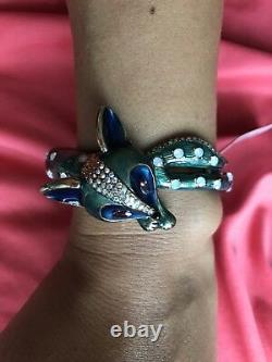 Betsey Johnson All Wrapped Up Teal Blue Fox Critter Hinged Bangle Bracelet RARE