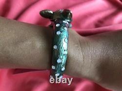 Betsey Johnson All Wrapped Up Teal Blue Fox Critter Hinged Bangle Bracelet RARE