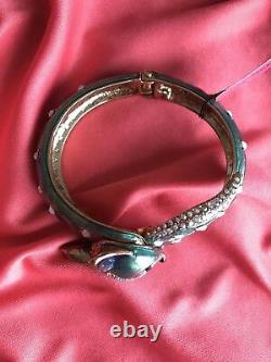 Betsey Johnson All Wrapped Up Teal Blue Fox Critter Hinged Bangle Bracelet RARE