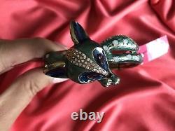 Betsey Johnson All Wrapped Up Teal Blue Fox Critter Hinged Bangle Bracelet RARE