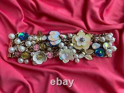 Betsey Johnson Beach Party Pink Blue Yellow Sequin Flower Iridescent Bracelet