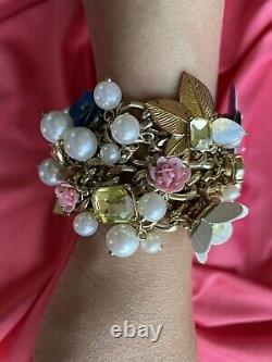 Betsey Johnson Beach Party Pink Blue Yellow Sequin Flower Iridescent Bracelet