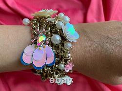 Betsey Johnson Beach Party Pink Blue Yellow Sequin Flower Iridescent Bracelet