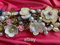 Betsey Johnson Beach Party Pink Blue Yellow Sequin Flower Iridescent Bracelet