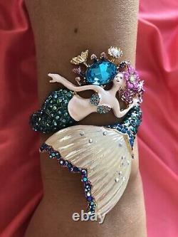 Betsey Johnson Festival Mermaid Wrap Around Hinged Bangle Bracelet Iridescent