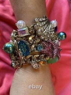 Betsey Johnson Glitter Reef Crystal Embellished Scallop Shell Starfish Bracelet