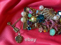 Betsey Johnson Glitter Reef Crystal Embellished Scallop Shell Starfish Bracelet