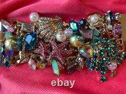 Betsey Johnson Glitter Reef Crystal Embellished Scallop Shell Starfish Bracelet