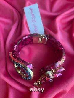 Betsey Johnson Granny Chic Lucite Vintage Style Pink Cat Hinged Bangle Bracelet