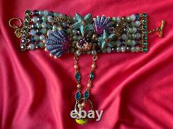 Betsey Johnson Into The Blue Crystal Sea Green Turtle Scallop Crab Ring Bracelet