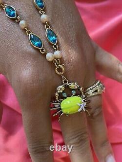 Betsey Johnson Into The Blue Crystal Sea Green Turtle Scallop Crab Ring Bracelet