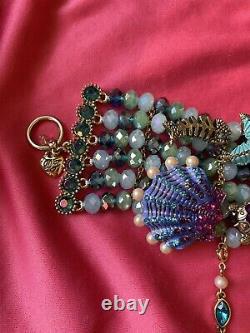 Betsey Johnson Into The Blue Crystal Sea Green Turtle Scallop Crab Ring Bracelet