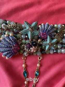 Betsey Johnson Into The Blue Crystal Sea Green Turtle Scallop Crab Ring Bracelet