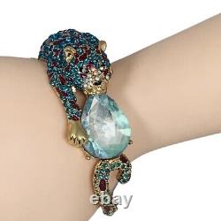Betsey Johnson Keeping Up With The Critters Blue Leopard Jaguar Coil Bracelet 7