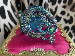 Betsey Johnson Paradise Lost Blue Salamander Gecko Lizard Hinged Bangle Bracelet