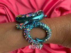 Betsey Johnson Paradise Lost Blue Salamander Gecko Lizard Hinged Bangle Bracelet