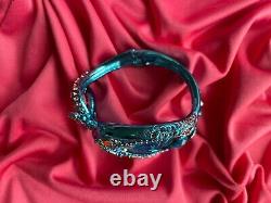 Betsey Johnson Paradise Lost Blue Salamander Gecko Lizard Hinged Bangle Bracelet