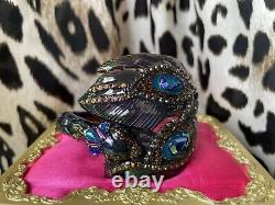 Betsey Johnson Peacock Bird Oil Slick Critter Hinged Bangle Bracelet VERY RARE