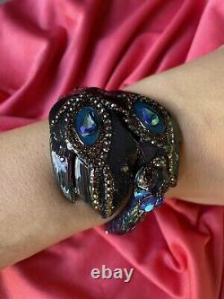 Betsey Johnson Peacock Bird Oil Slick Critter Hinged Bangle Bracelet VERY RARE