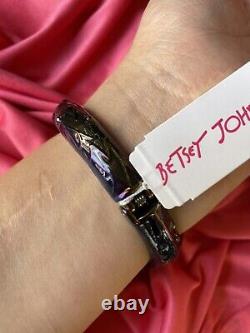 Betsey Johnson Peacock Bird Oil Slick Critter Hinged Bangle Bracelet VERY RARE