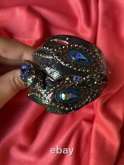 Betsey Johnson Peacock Bird Oil Slick Critter Hinged Bangle Bracelet VERY RARE