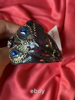 Betsey Johnson Peacock Bird Oil Slick Critter Hinged Bangle Bracelet VERY RARE