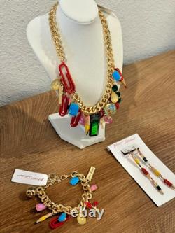 Betsey Johnson School Supplies Charm Necklace, Bracelet & Pencil Earrings NWT