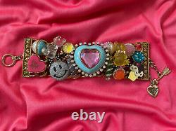 Betsey Johnson Vintage Candyland Aqua Blue Pink Candy Heart Gummy Bear Bracelet