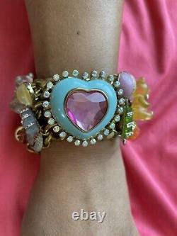 Betsey Johnson Vintage Candyland Aqua Blue Pink Candy Heart Gummy Bear Bracelet