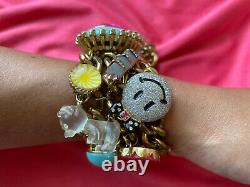 Betsey Johnson Vintage Candyland Aqua Blue Pink Candy Heart Gummy Bear Bracelet