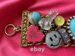 Betsey Johnson Vintage Candyland Aqua Blue Pink Candy Heart Gummy Bear Bracelet