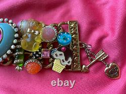 Betsey Johnson Vintage Candyland Aqua Blue Pink Candy Heart Gummy Bear Bracelet