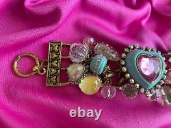 Betsey Johnson Vintage Candyland Candy Aqua Blue Pink Heart HUG ME Bracelet RARE