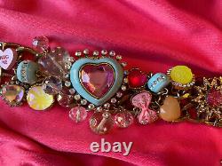 Betsey Johnson Vintage Candyland Candy Aqua Blue Pink Heart HUG ME Bracelet RARE
