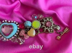 Betsey Johnson Vintage Candyland Candy Aqua Blue Pink Heart HUG ME Bracelet RARE