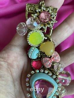 Betsey Johnson Vintage Candyland Candy Aqua Blue Pink Heart HUG ME Bracelet RARE