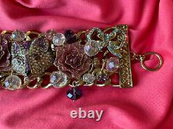 Betsey Johnson Vintage Imperial Princess Purple Fox Glitter Rose AB Bracelet