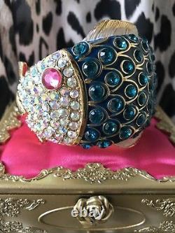 Betsey Johnson Vintage Sea Excursion HUGE Teal Crystal Fish Bangle Bracelet $225