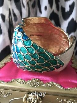 Betsey Johnson Vintage Sea Excursion HUGE Teal Crystal Fish Bangle Bracelet $225