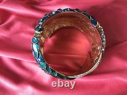 Betsey Johnson Vintage Sea Excursion HUGE Teal Crystal Fish Bangle Bracelet $225