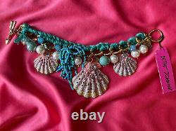 Betsey Johnson Vintage Shell Shocked Shell Scallop Pearl Turquoise Bracelet RARE