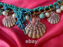 Betsey Johnson Vintage Shell Shocked Shell Scallop Pearl Turquoise Bracelet RARE