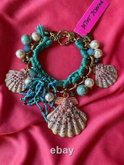 Betsey Johnson Vintage Shell Shocked Shell Scallop Pearl Turquoise Bracelet RARE